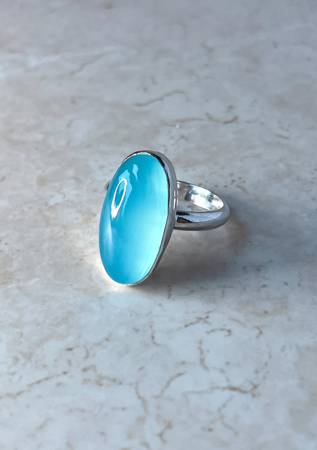 Chunky Aqua Chalcedony Ring - Vertical Setting